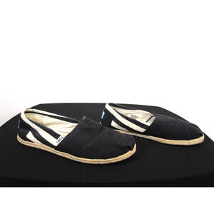 TOMS Classic Alpargata Black & Ivory Striped Canvas Slip-On Shoes Women Sz 10